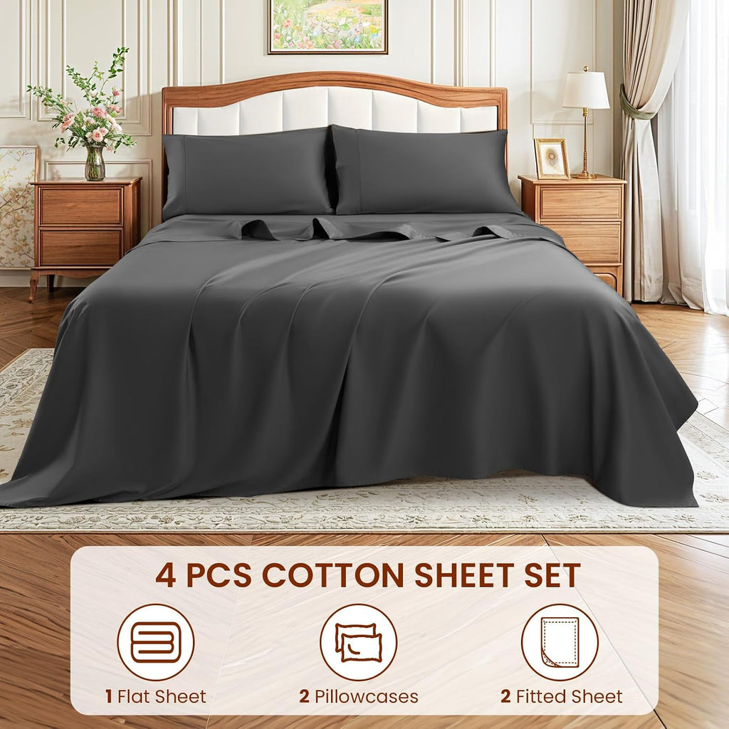 LBRO2M 1500 Thread Count Sheets 100% Egyptian Cotton Sheets Set 16 Inches Deep Pocket King Size Bedding 4 Pcs Sets (King, Dark Gray)