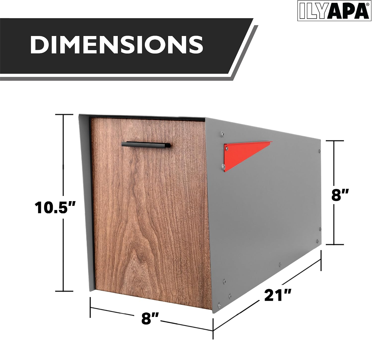 Ilyapa Modern Mailbox with Angle Design Post Mount - Metal Mailbox for Outside - Gray Exterior Mail Box - Powder Coated Steel - All Weather Resistant