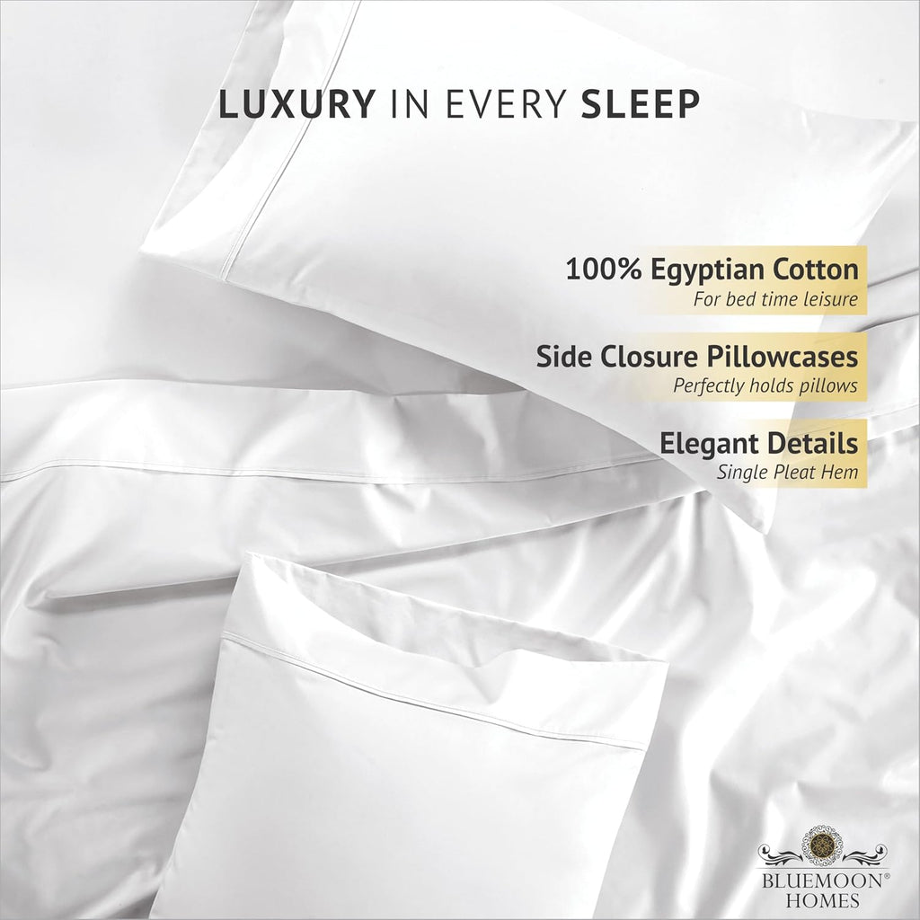 Bluemoon Homes Egyptian Cotton Sheets Queen Size Pack of 2-4 Piece Sheet Set All Around Elastic 18' Deep Fitted Sheet, Extra Soft Bed Sheets - White Queen Bedding Set