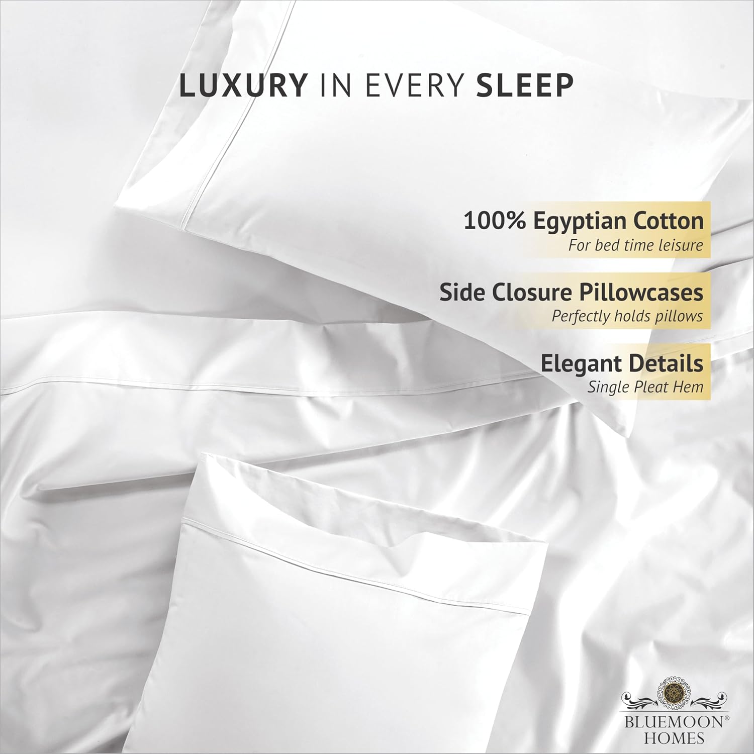 Bluemoon Homes Egyptian Cotton Sheets Cal King Size Pack of 2-4 Piece Sheet Set All Around Elastic 18' Deep Fitted Sheet, Extra Soft Bed Sheets - White Cal King Bedding Set