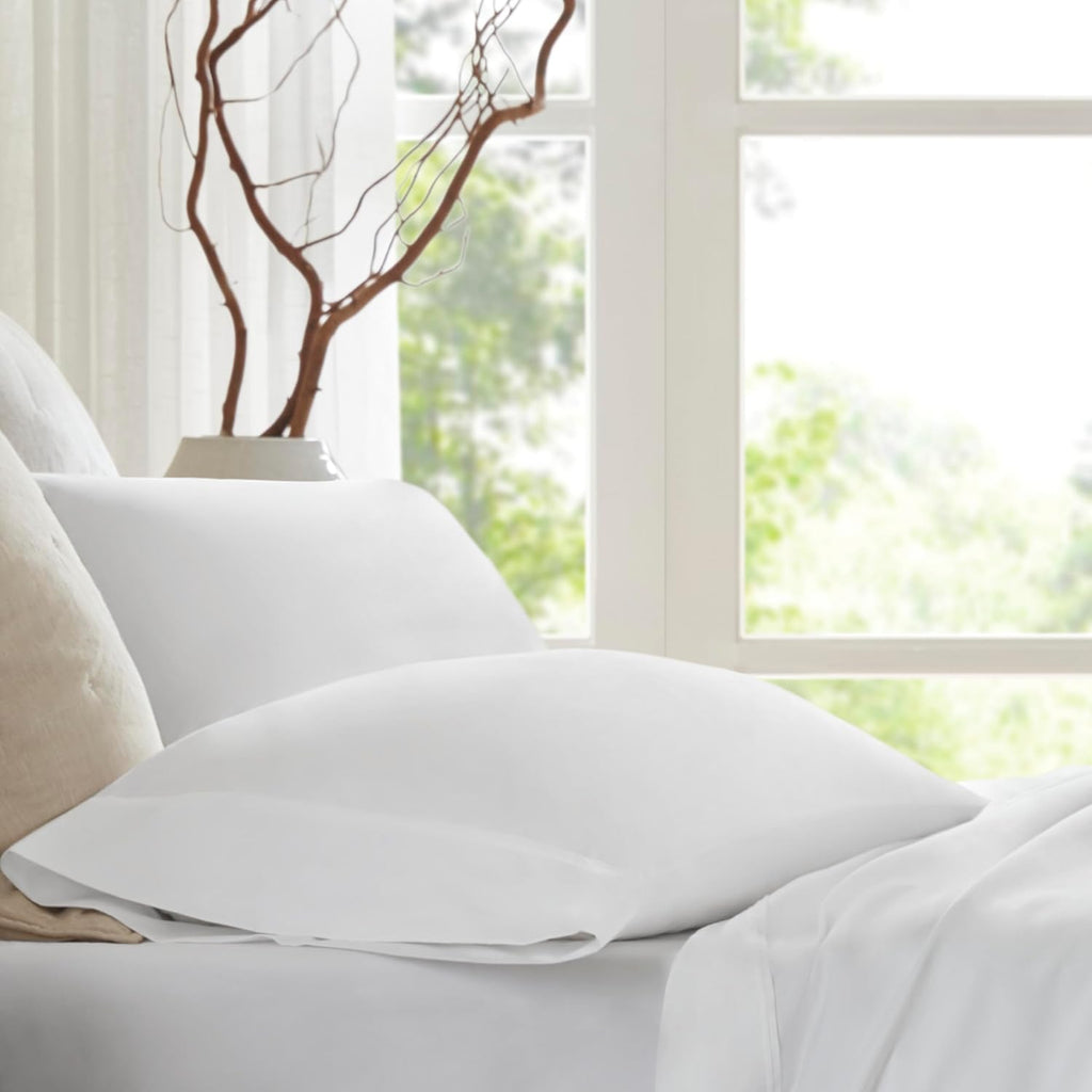 Harbor House Luxury 100% Egyptian Cotton Sheet Set, 400 Thread Count Sateen Weave, Soft & Breathable Bed Sheets with Deep Pocket, 4-Piece Queen Bedding Set, Bright White