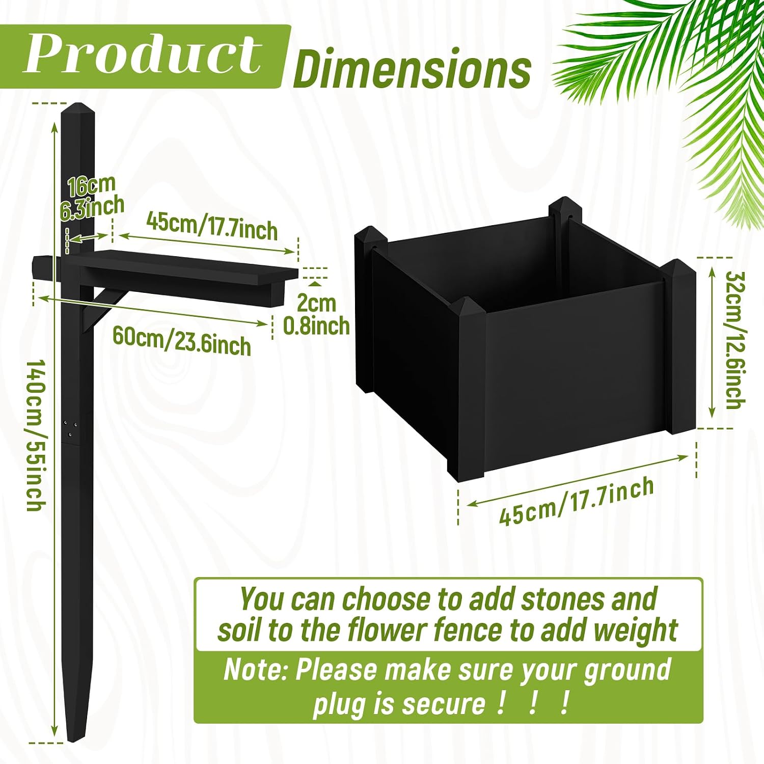 Colingmill 55 Inch/4.58 ft H Wooden Mailbox Post with Planter Box for Outside Decorative Post Flower Box(Not Included Mailbox)(Black)