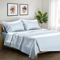 XOOX Linen 100% Egyptian Cotton Sheets Queen Size Bed Set - Luxury 1500 High Thread Count Egyptian Cotton Queen Sheet Set (4 PC, Light Blue), 17' Deep Pocket, Silky Soft, Cooling, Sateen Bedding