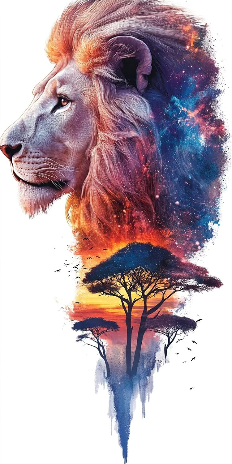 Diamond Art Kits for Adults Lion Diamond Painting Kits, DIY Round Tree Full Drill Dimond Art Paintings Crystal Rhinestones Crafts for Adults for Gift Home Wall Decor, Large Size 36 x 72 Inch, Model927
