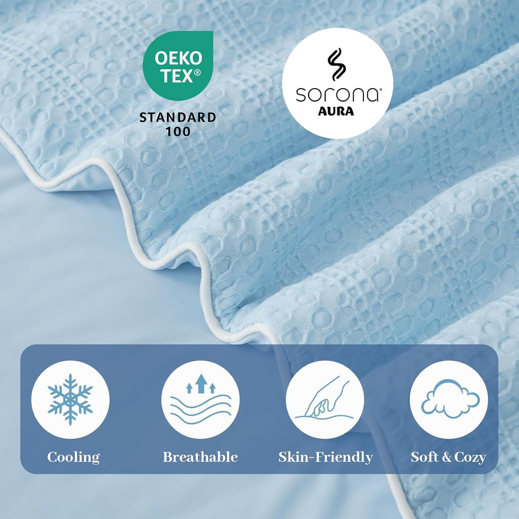 Amélie Home Waffle Cooling Comforter King Size, Q-Max 0.45 Reversible Lightweight Cooling Blanket for Hot Sleepers, Breathable Bedding for Night Sweats, 106'x90', Sky Blue