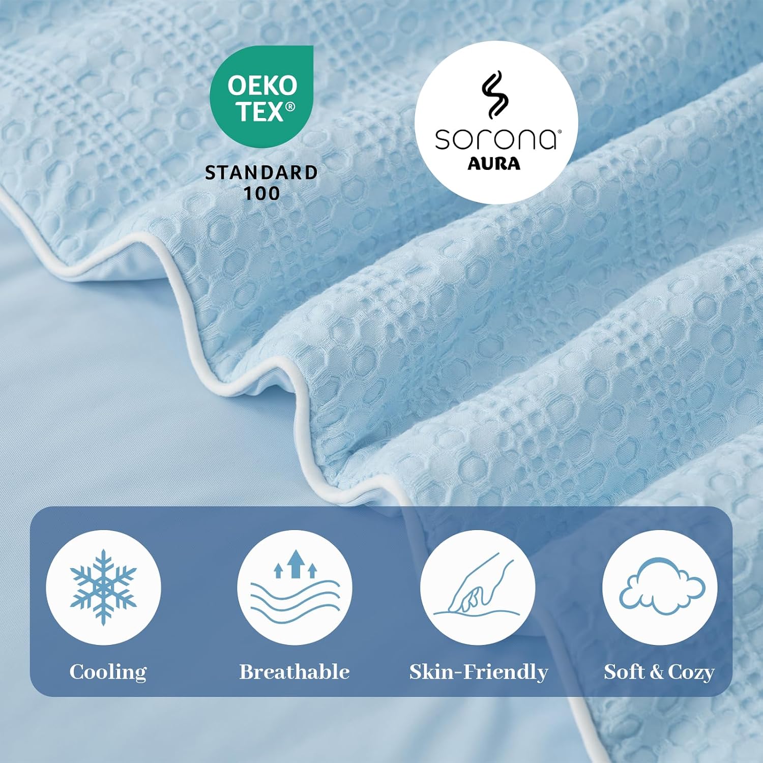 Amélie Home Waffle Cooling Comforter King Size, Q-Max 0.45 Reversible Lightweight Cooling Blanket for Hot Sleepers, Breathable Bedding for Night Sweats, 106'x90', Sky Blue