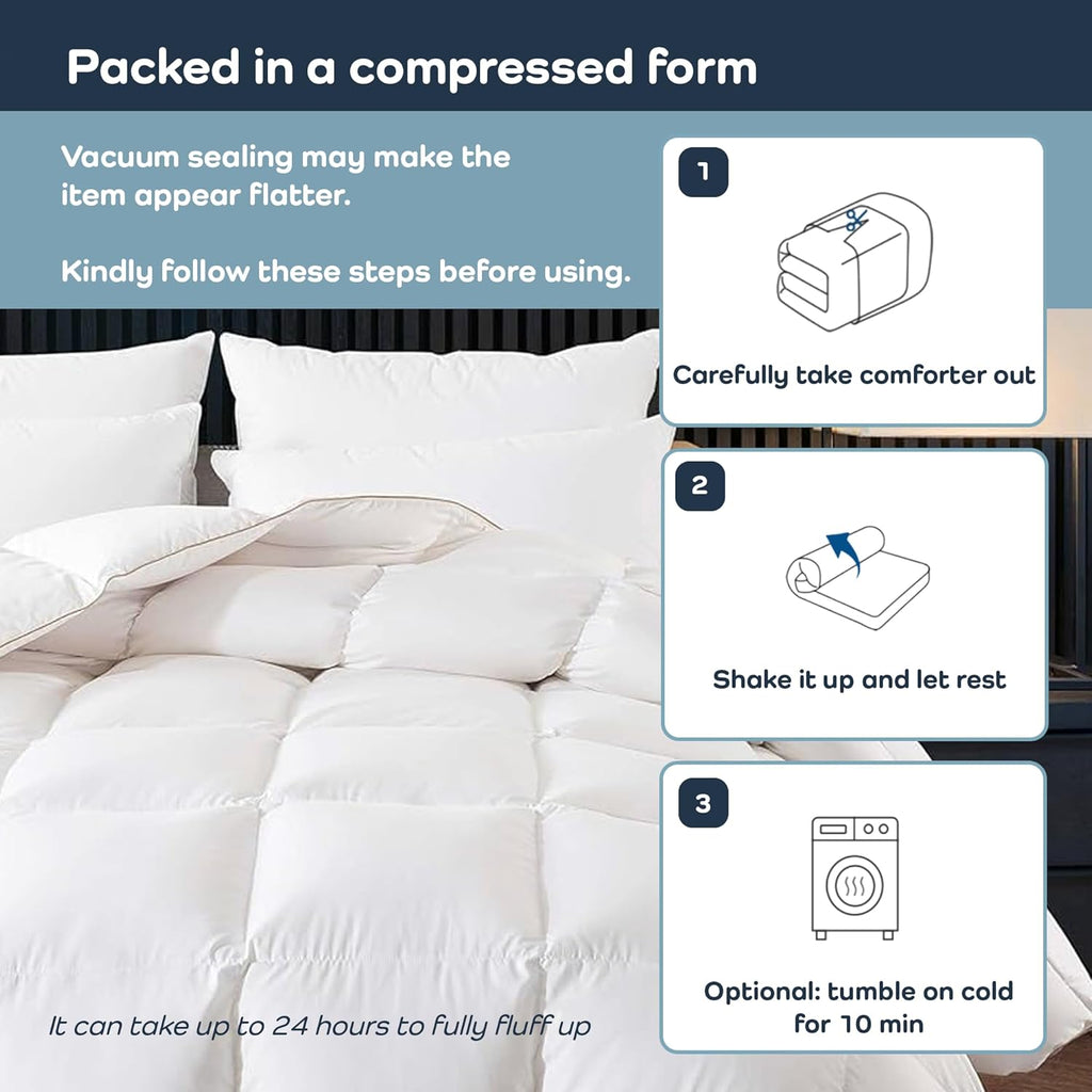 Olive + Crate Cooling Down Alternative Comforter - Hypoallergenic King Size Duvet Insert Lightweight - All Seasons Plush Design Bamboo Comforter - 100% Bamboo Viscose Outer Cover - White 102'x90'