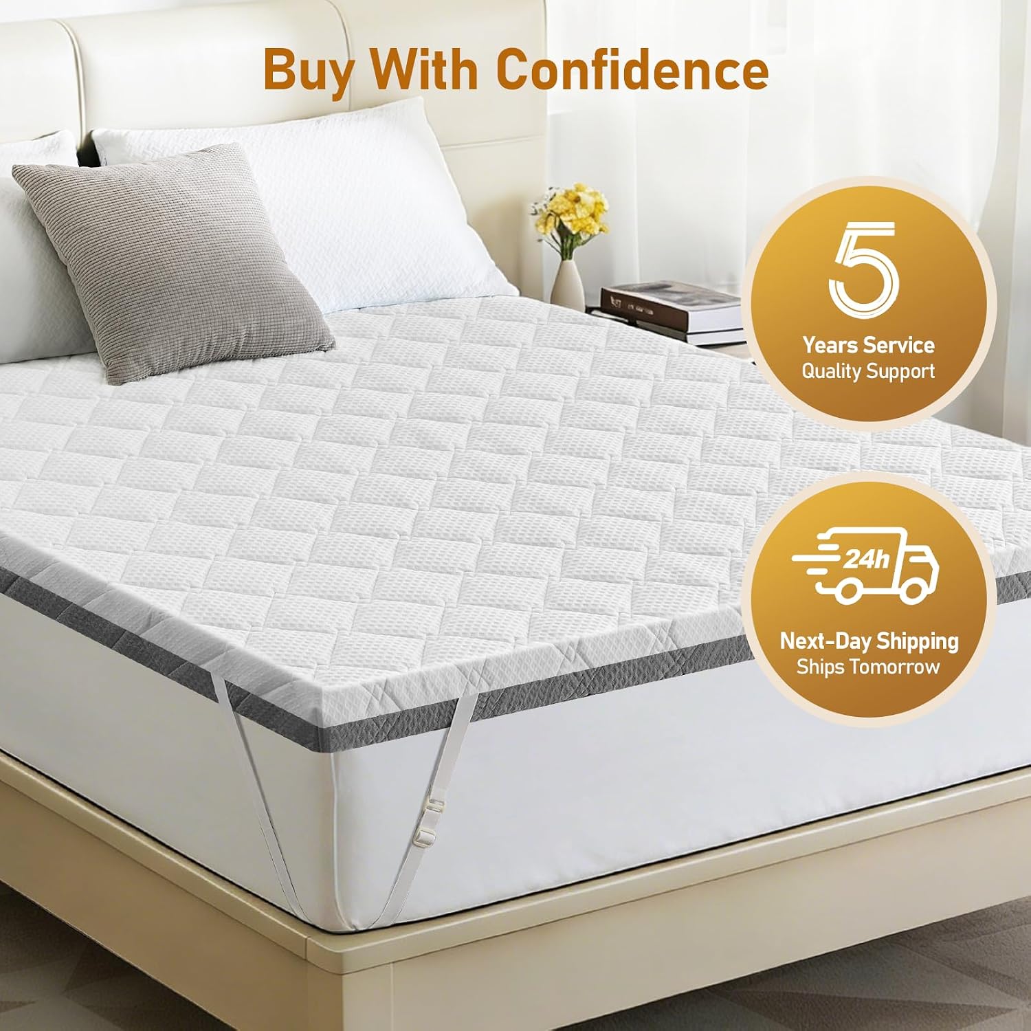 Extra Firm Mattress Topper Queen: 3 Inch Dual Firmness Flippable, Firm to Extra Firm for Back Pain, Double Sides Sleep Mattress Pad, Washable Anti-Slip Cover, CertiPUR-US Oeko-Tex Certified 80x60