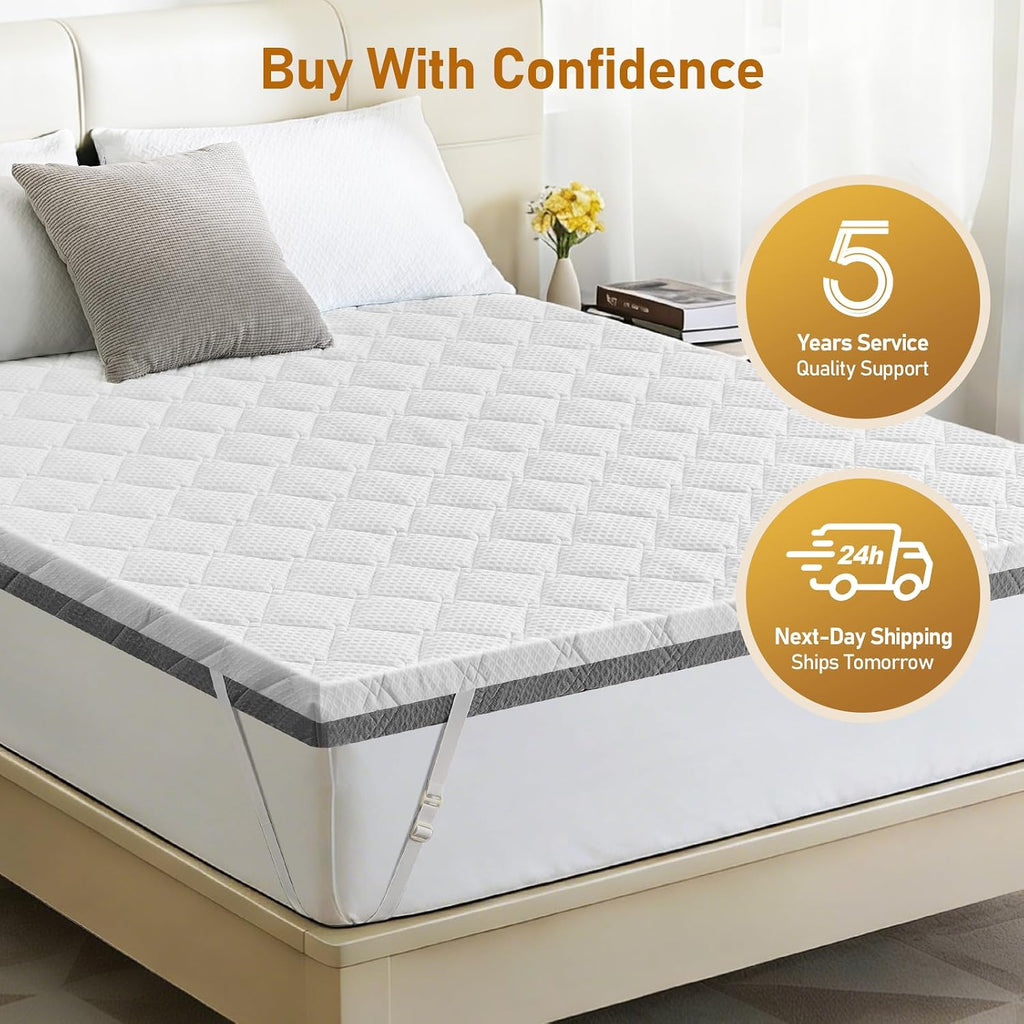 Extra Firm Mattress Topper King: 3 Inch Firm & Extra Firm Dual Firmness Bed Topper, High Density Support Mattress Pad for Back Pain Relief, Breathable Washable Cover, CertiPUR-US Certified, 80x76