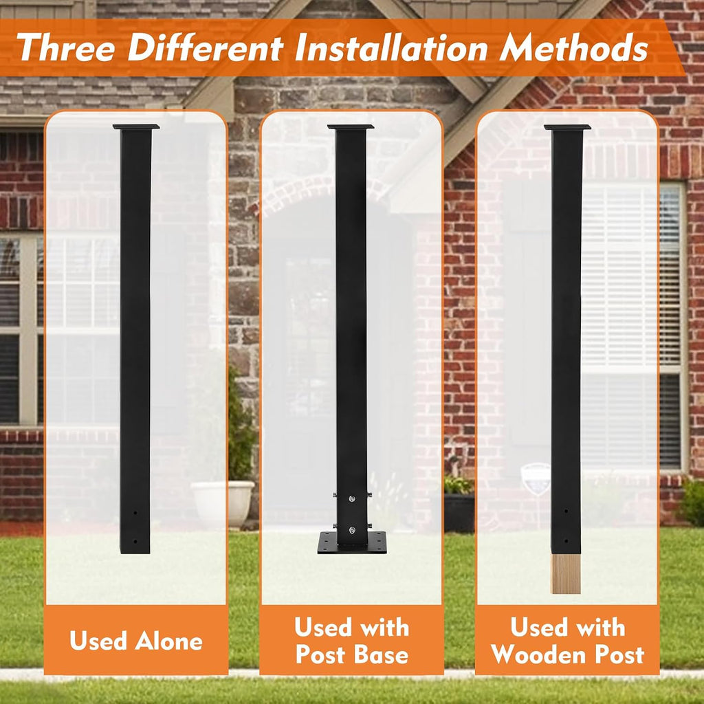 43 Inch Steel Mailbox Post with Base Plate, Heavy Duty In-Ground Mounting Post for Outside, Q235 Mail Box Post for Street Curbside, Mailbox Post Kit for Sidewalk, Black