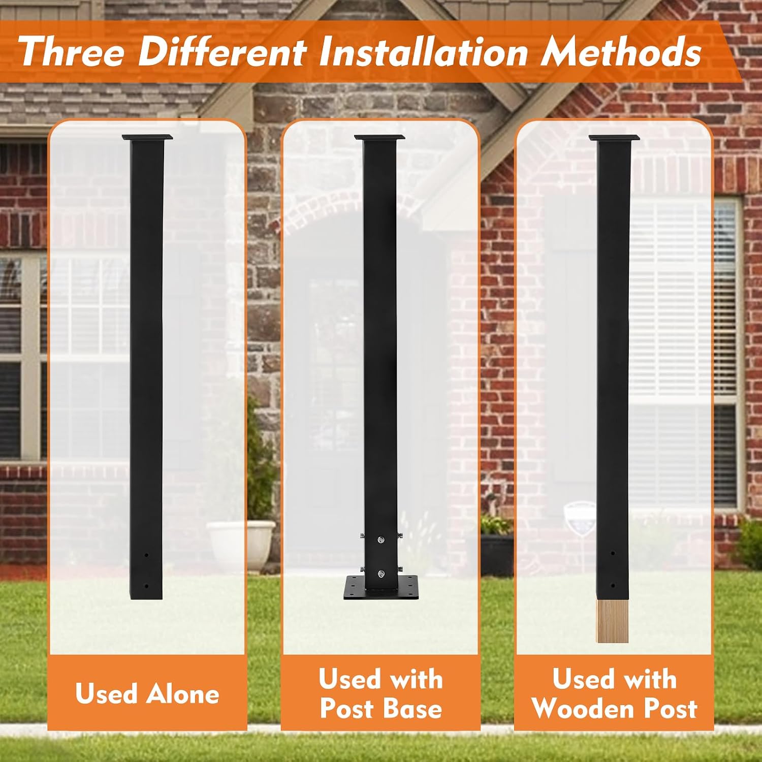 43 Inch Steel Mailbox Post with Base Plate, Heavy Duty In-Ground Mounting Post for Outside, Q235 Mail Box Post for Street Curbside, Mailbox Post Kit for Sidewalk, Black