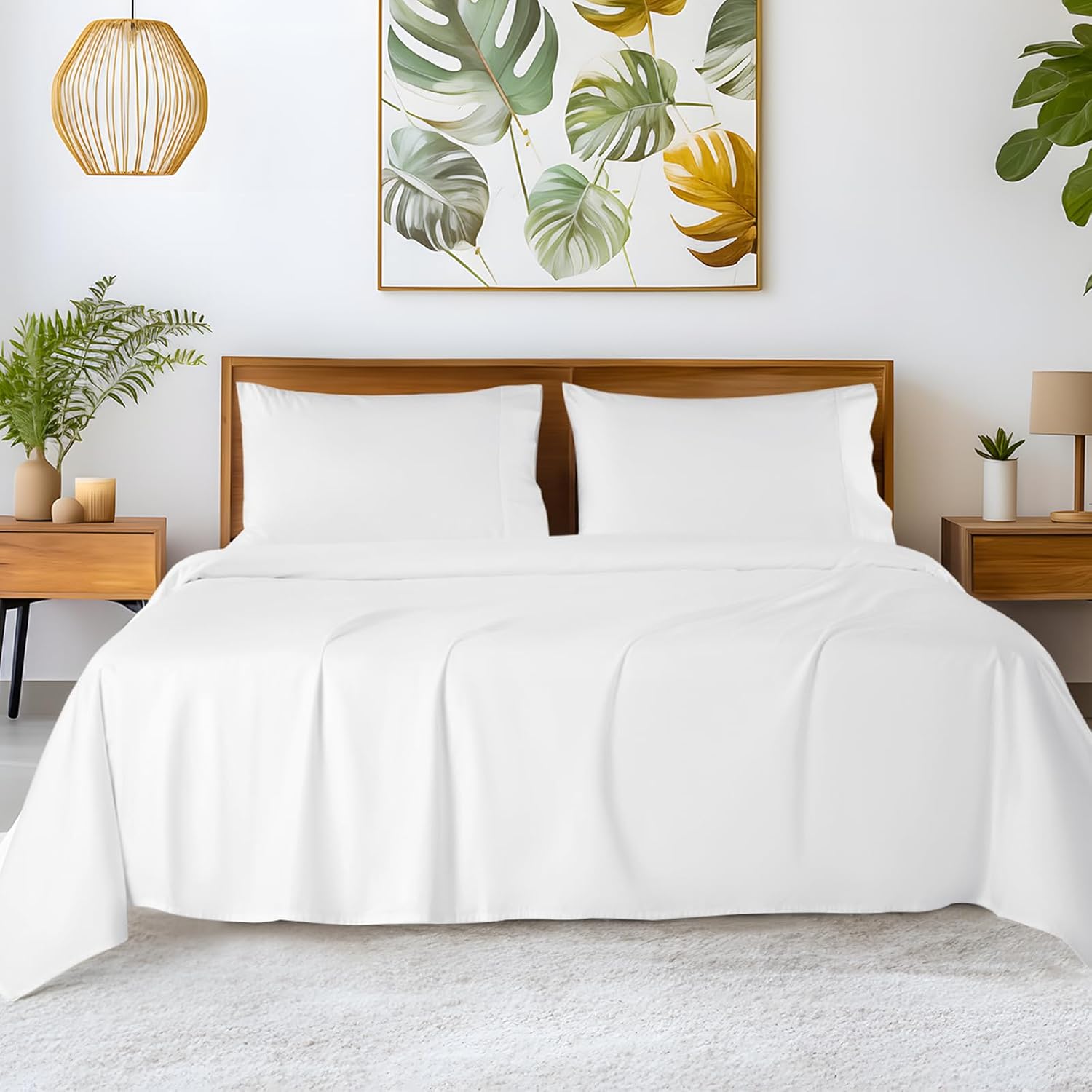 SONORO KATE 100% Egyptian Cotton Sheets - 1200 Thread Count, Luxury & Cooling Hotel Cotton Bed Sheets Set 4 Piece, Sateen Weave for Soft Feel, Fits Upto 16' Mattress (White, California King)