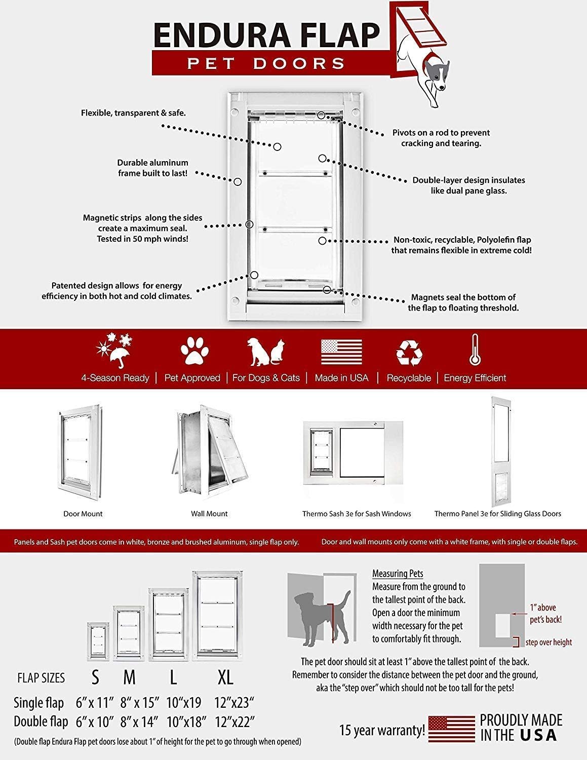 Endura Flap Pet Door for Vinyl Sliding Glass Doors | Weatherproof & Insulated Dog Door for Vinyl Sliders | Durable with Secure Locking Cover | White, Large Flap, 93.25'-96.25' Slider Height