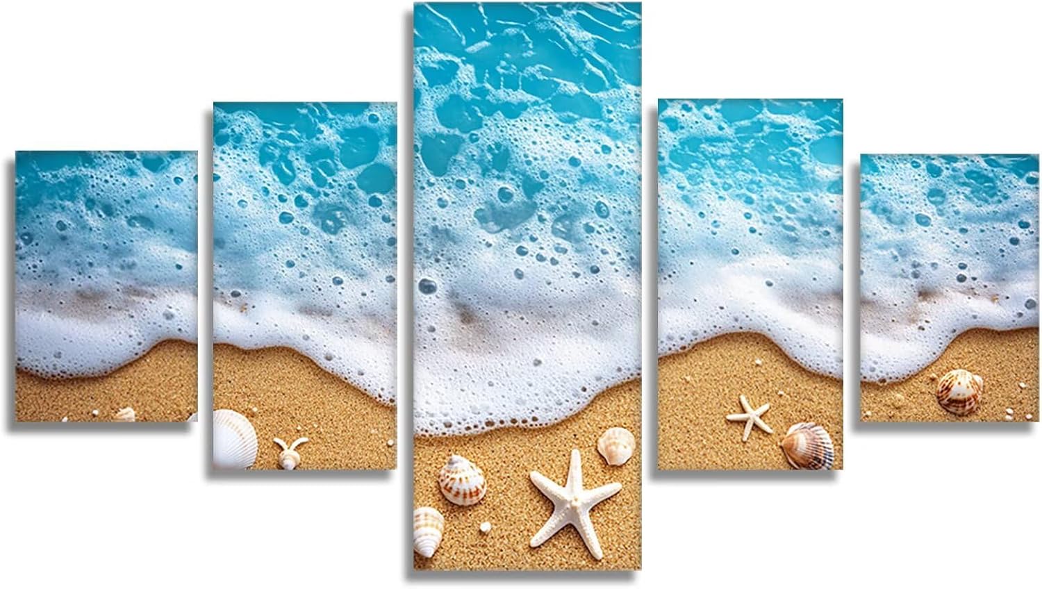 Ocean Diamond Art 5 Piece Diamond Painting Beach 5D DIY Full Round Drill Dimond Art Paintings Rhinestones Crafts for Adults Gem Painting for Home Decor, Large Artwork for Wall 44 x 90 Inch, Model213