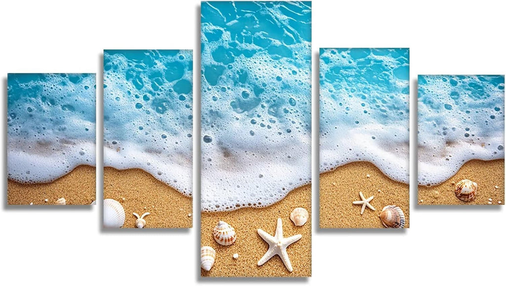 Ocean Diamond Art 5 Piece Diamond Painting Beach 5D DIY Full Round Drill Dimond Art Paintings Rhinestones Crafts for Adults Gem Painting for Home Decor, Large Artwork for Wall 40 x 80 Inch, Model213