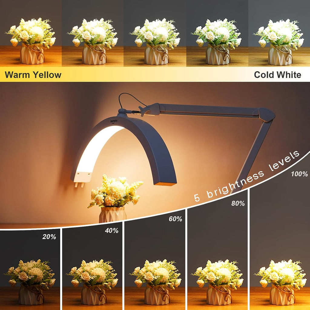 LED Half Moon Light with Desk Clamp, 30W Bright 288PCS LEDs, Metal Swing Arm for Beauty, Nail Art, Makeup, Facial Care, Tattoos, Sewing and Hand Craft DIY(White)