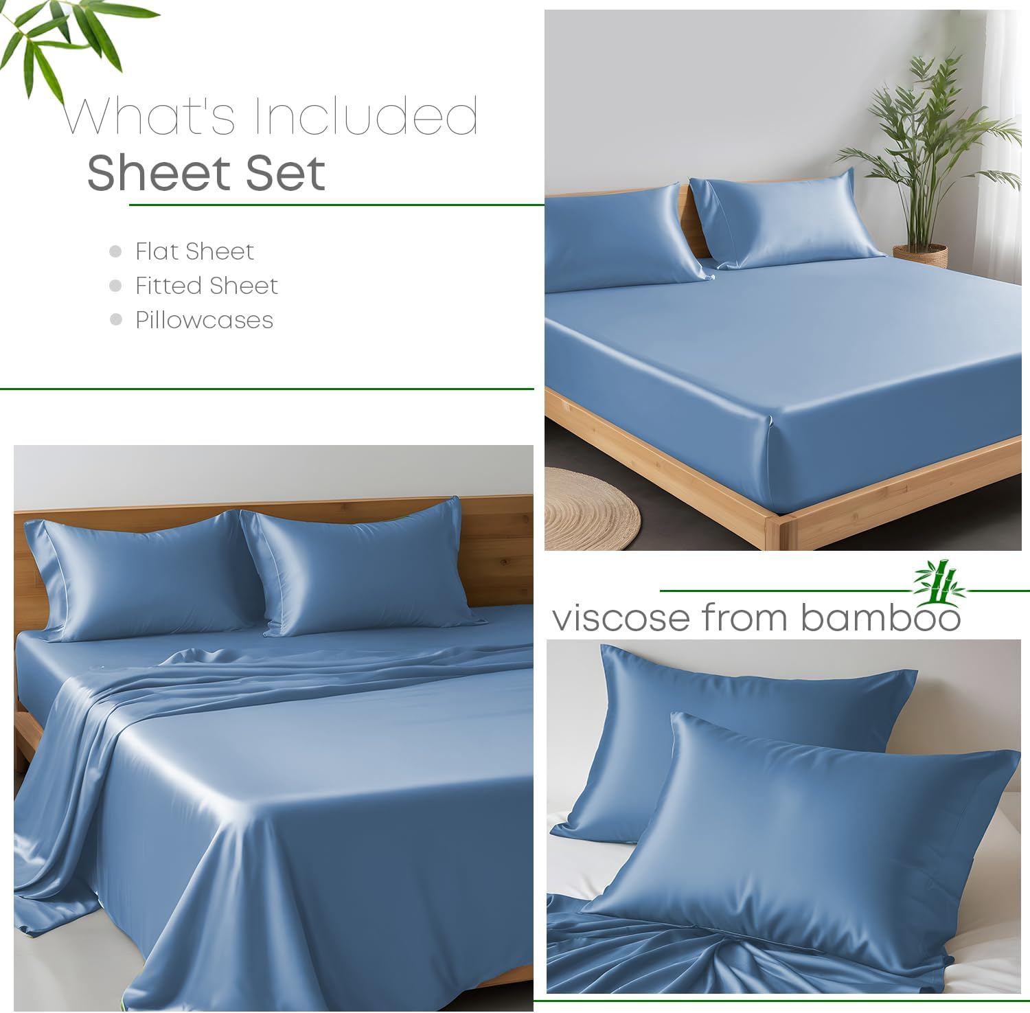 Linenwalas Premium 100% Viscose Derived from Bamboo Split King Sheet Set - Ultra Soft, Breathable & Cooling, Ideal for Hot Sleepers, 16' Deep Pocket, Hotel Luxury Bedding (Bahamas Blue)
