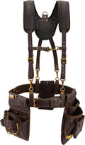 Ox Pro Drywall Tool Belt with Padded Suspenders - 22-Pocket Leather Tool Pouches - Belt (XL) Made of Oil-Tanned Leather with Double-Stitching and Steel Rivets - OX-P263807