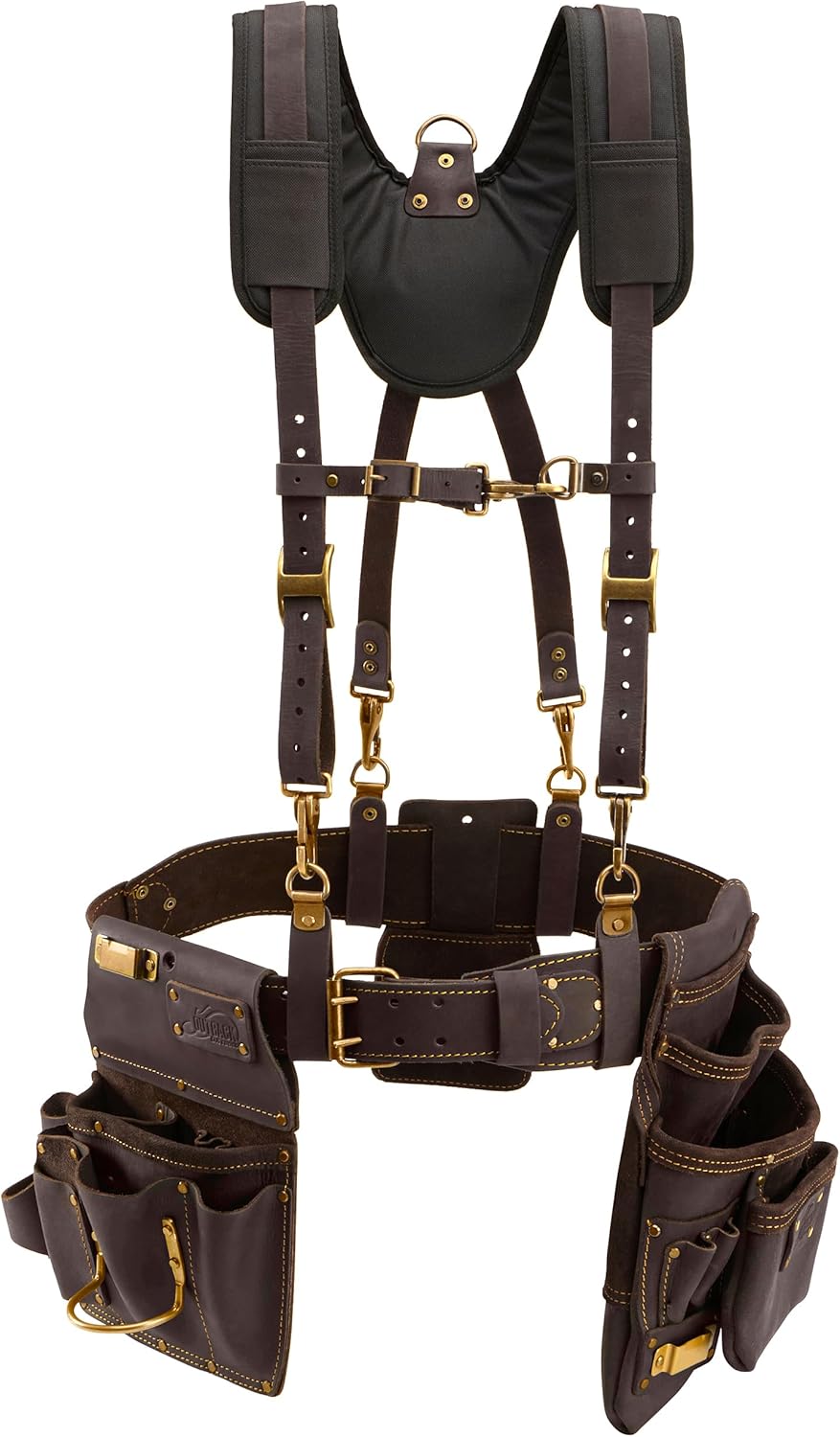 Ox Pro Drywall Tool Belt with Padded Suspenders - 22-Pocket Leather Tool Pouches - Belt (XL) Made of Oil-Tanned Leather with Double-Stitching and Steel Rivets - OX-P263807