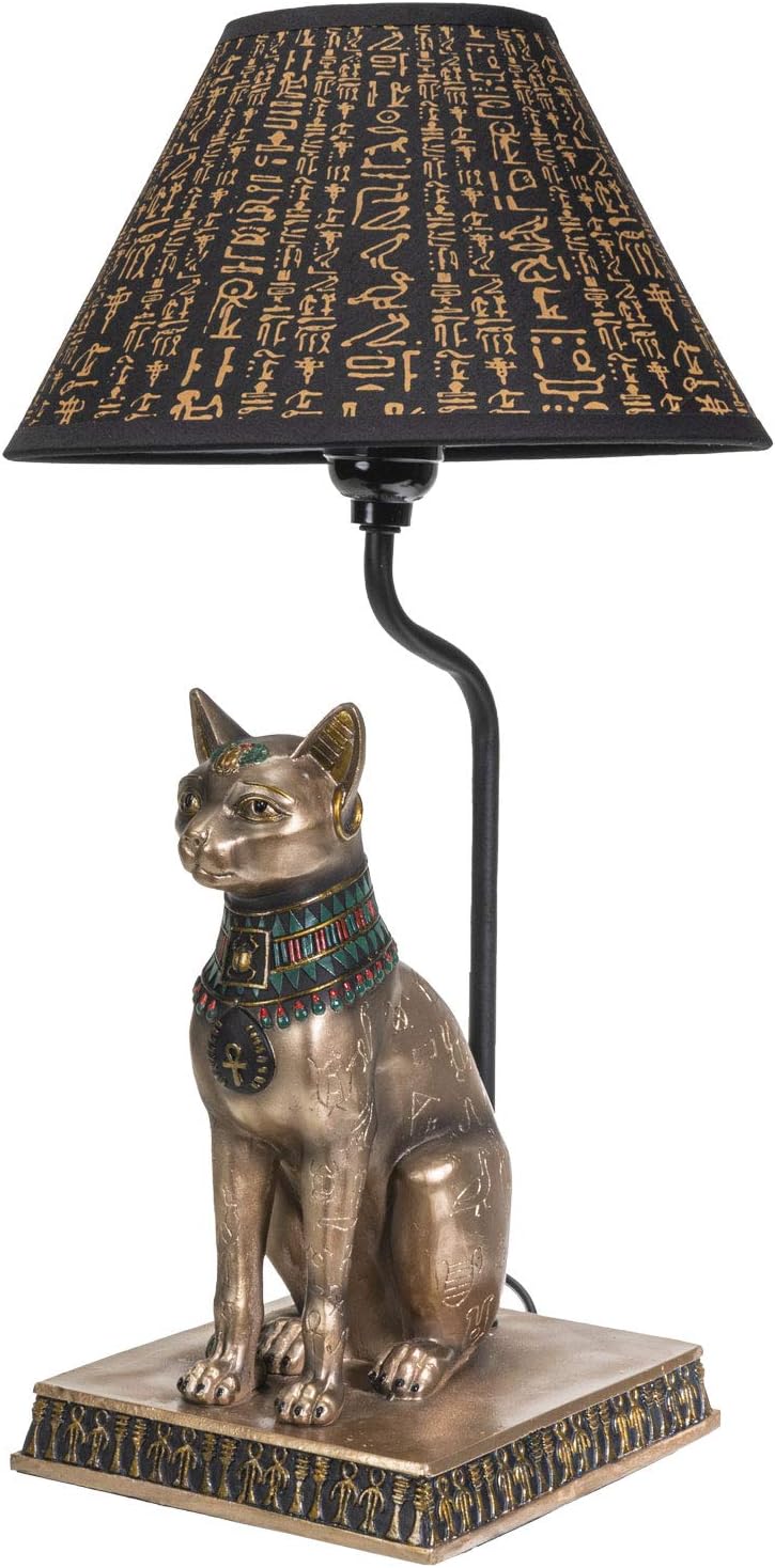 Pacific Giftware Egyptian Bastet Goddess of Fertility Sculptural Table Lamp with Shade 18 inch Tall Egyptian Home Decor (Bronze)