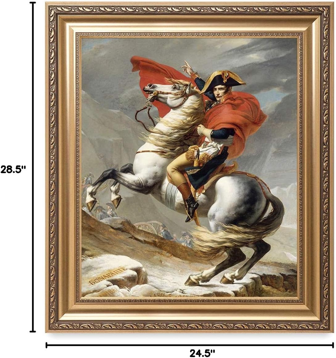 DECORARTS - Napoleon Crossing The Alps, Jacques Louis David Classic Art. Giclee Prints Framed Art for Wall Decor. Framed size: 26x30