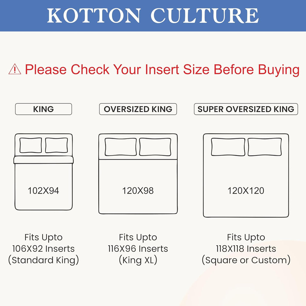 Kotton Culture 120'x120' 3 Pc Super King Plus/Super Oversize King Duvet Cover Set 100% Egyptian Cotton - 1000 TC, Zipper Closure & Corner Ties - Fits Only Extra Large Inserts - Navy Blue