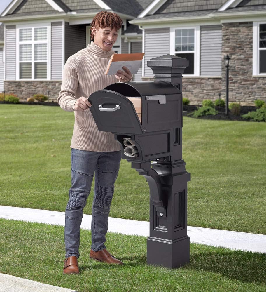 Step2 Atherton Mail Post, Mailbox Not Included, Weather Resistant, Large Outdoor Mailbox Post, Made of Durable Plastic, Easy to Install, Onyx Black