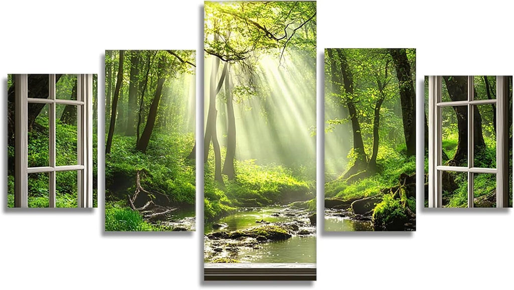 Forest Diamond Art 5 Piece Diamond Painting Landscape 5D DIY Full Round Drill Dimond Art Paintings Crystal Crafts for Adults Gem Painting for Home Decor, Large Artwork for Wall 40 x 80 Inch, Model195