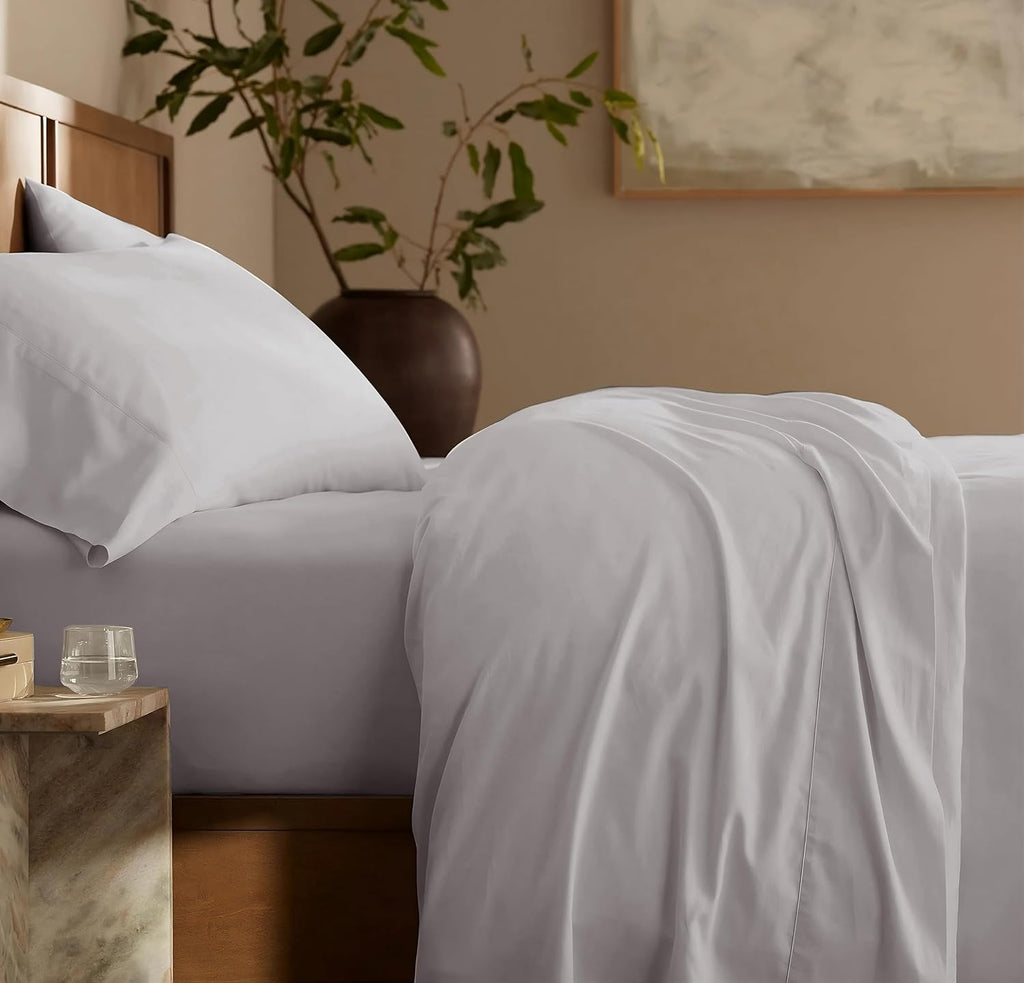 100% Egyptian Cotton Sheets Full Size - Buttery Soft Sateen Weave - Heavyweight Luxury Hotel Bedding - 16' Deep Pocket, Lustrous 4 Pc Set - Premium Gift Box (Light Grey - Full)