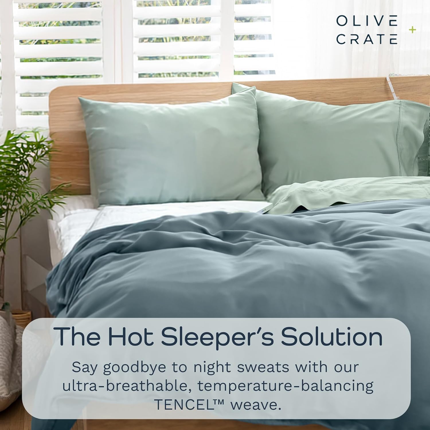 Olive + Crate Queen Size Tencel Duvet Cover Set - Hypoallergenic, Cooling Eucalyptus Duvet Cover for Hot Sleepers with Two Pillowcases - Basalt Blue 3-Piece