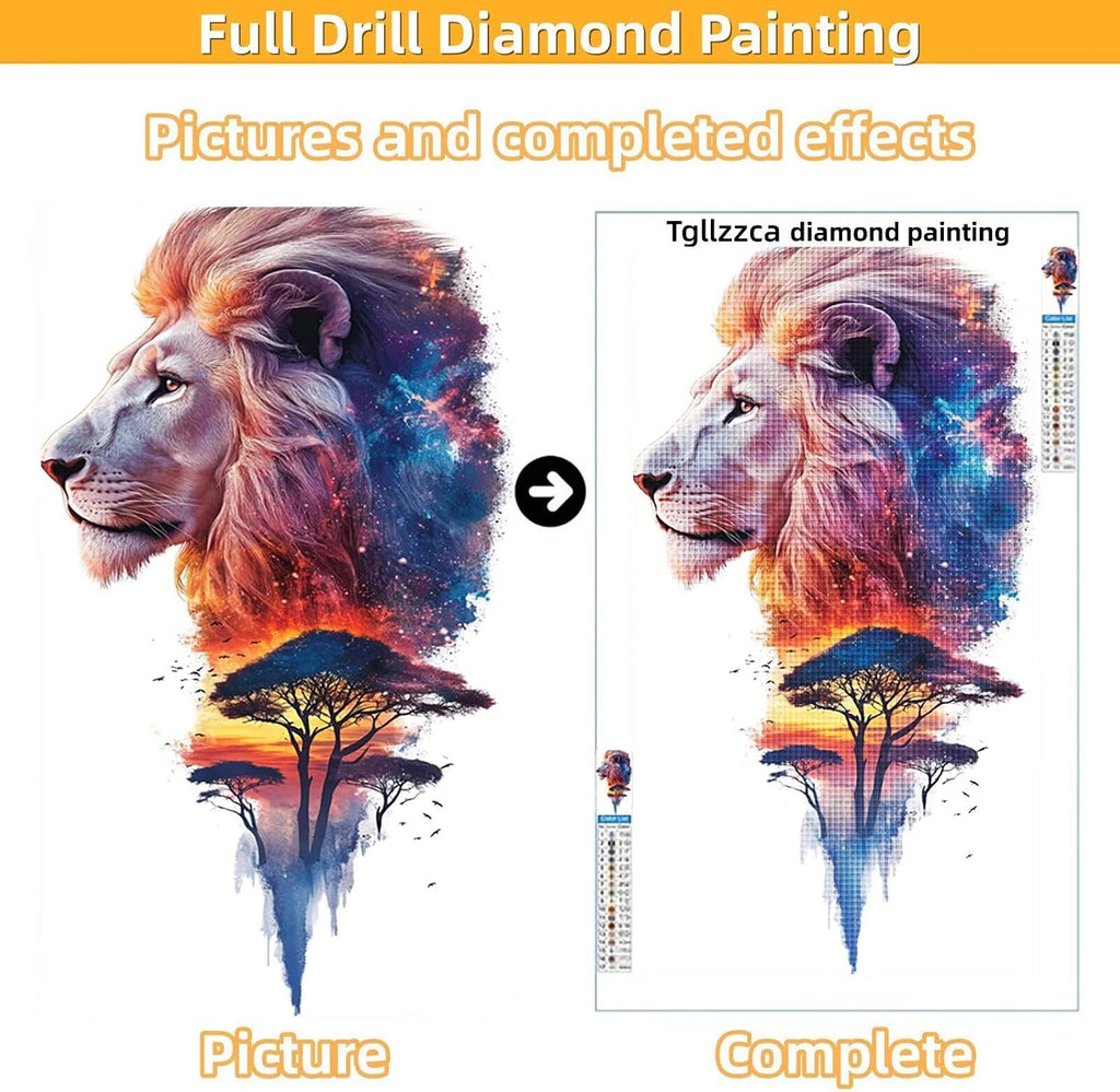 Diamond Art Kits for Adults Lion Diamond Painting Kits, DIY Round Tree Full Drill Dimond Art Paintings Crystal Rhinestones Crafts for Adults for Gift Home Wall Decor, Large Size 36 x 72 Inch, Model927