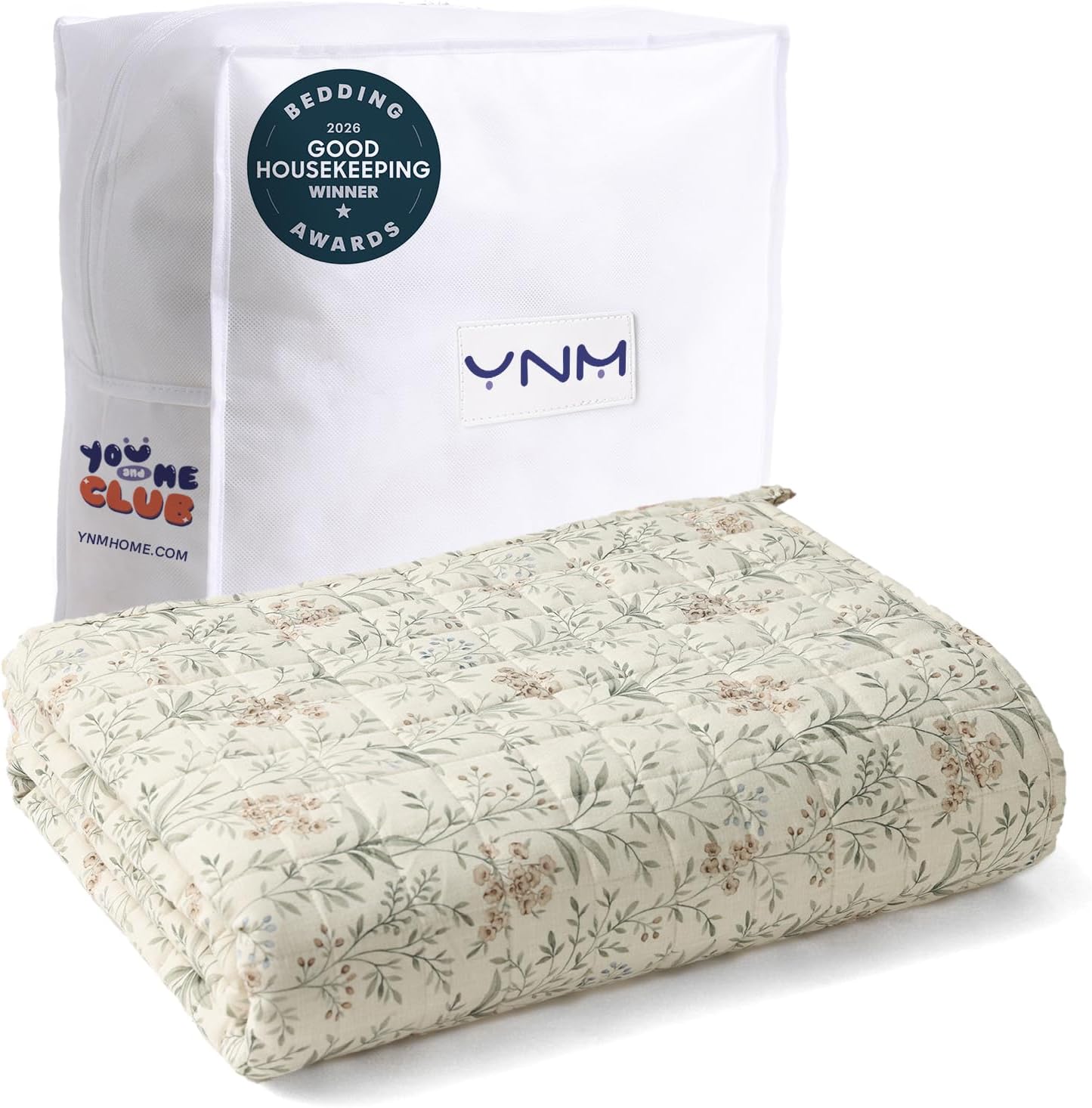 YnM King Size Linen Weighted Blanket for Adults (88x104 Inches, 40 Pounds, Botanical), Exclusive Smallest Compartments, Heavy Bed Blanket for Two Persons of 240~390lbs on Queen or King Bed