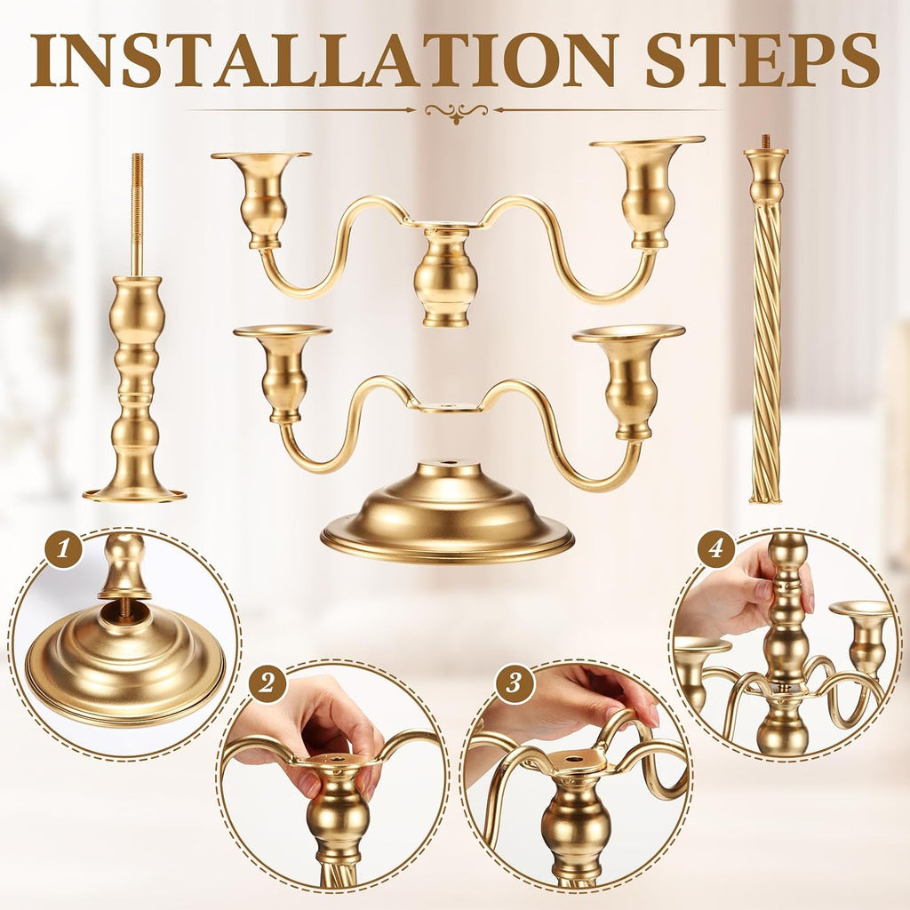 Tanlade 6 Pack Wedding Gold Candelabra Table Centerpieces 21 Inch Tall Candelabra Metal Candle Holder 5 Arm Taper Candlestick Flower Floor Candle Stand for Anniversaries Easter Birthday Holiday Party