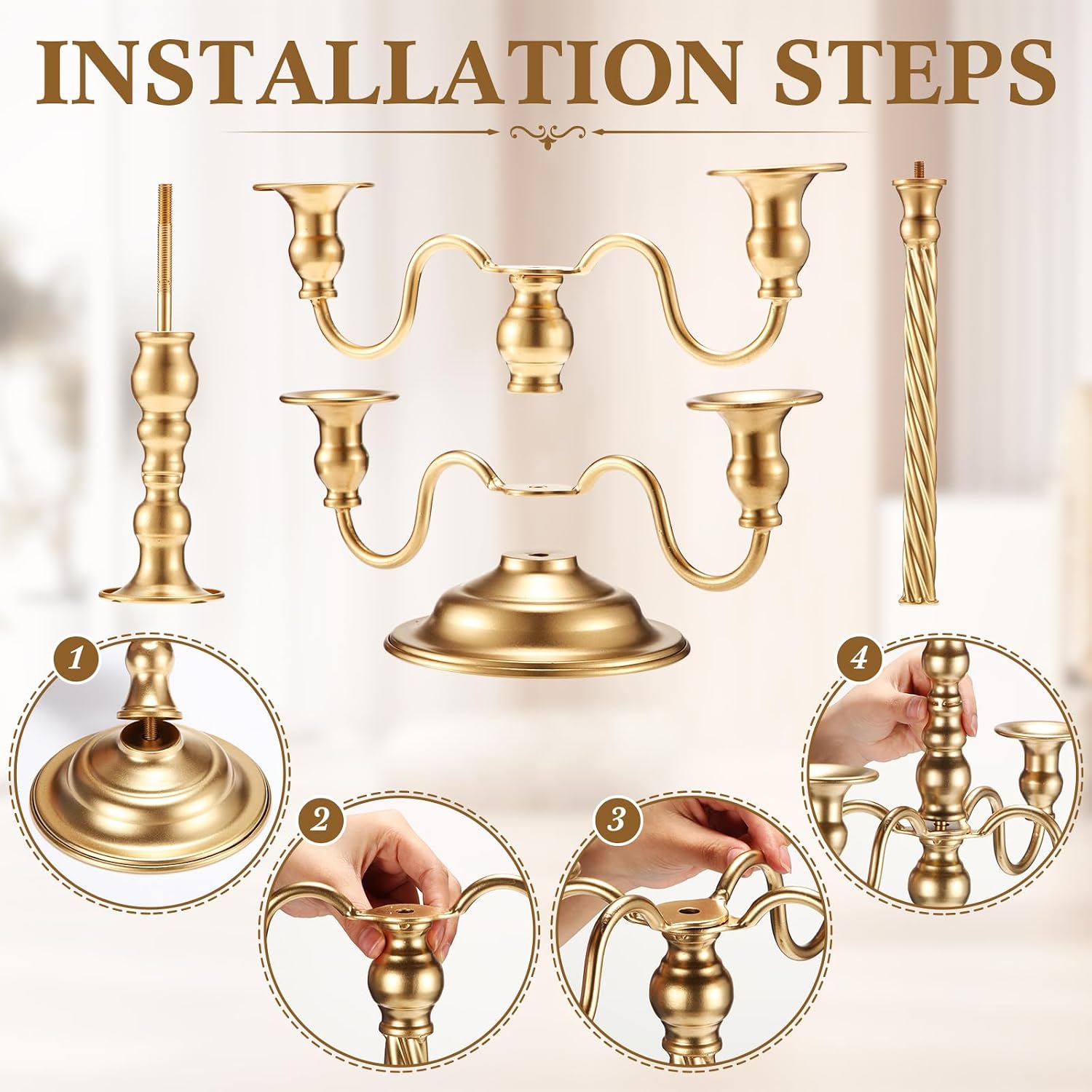 Tanlade 6 Pack Wedding Gold Candelabra Table Centerpieces 21 Inch Tall Candelabra Metal Candle Holder 5 Arm Taper Candlestick Flower Floor Candle Stand for Anniversaries Easter Birthday Holiday Party