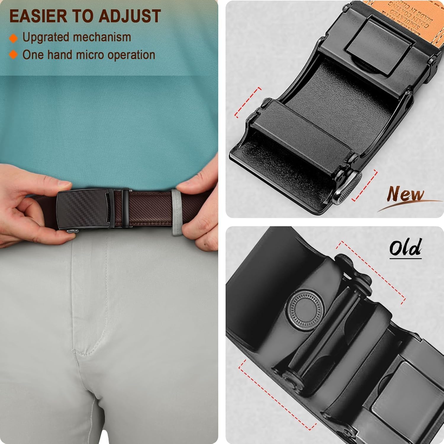 Ratchet Belts for Men 1-Pack, Stylish Genuine Leather Belts in Gift Set, 35mm
