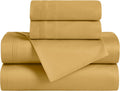 Superior Egyptian Cotton 4 Piece Sheet Set, 650 Thread Count, Eco-Friendly, Sustainable Sheets, Ultra-Soft Basics, Solid, Deep Pocket Fitted Sheet, Flat Sheet, Pillowcases, California King, Gold