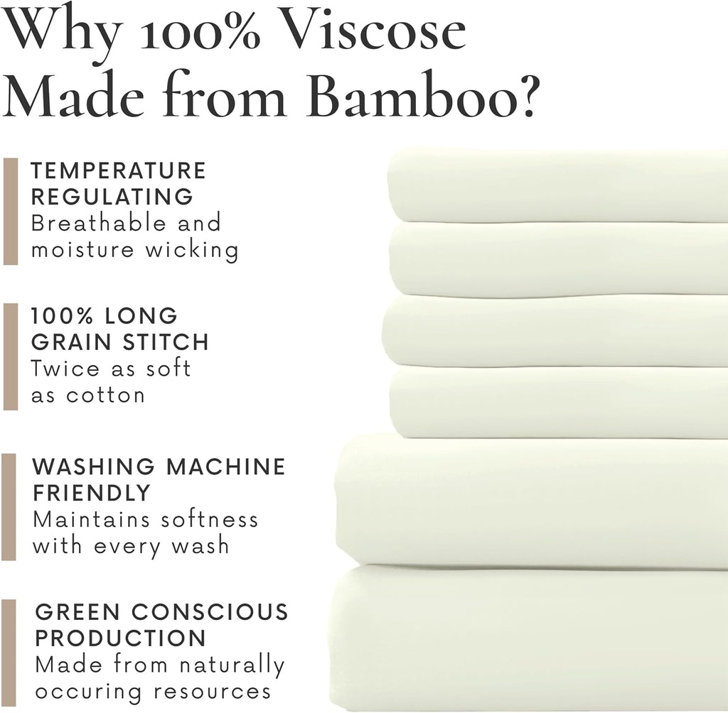 Bamboo Bay 6 Piece California King Size Sheet Set, 100% Viscose Made from Bamboo, Breathable, Ultra Soft Cooling Bed Sheets for Hot Sleepers, Beddings with Deep Pockets Fit 16' Mattress, Ivory