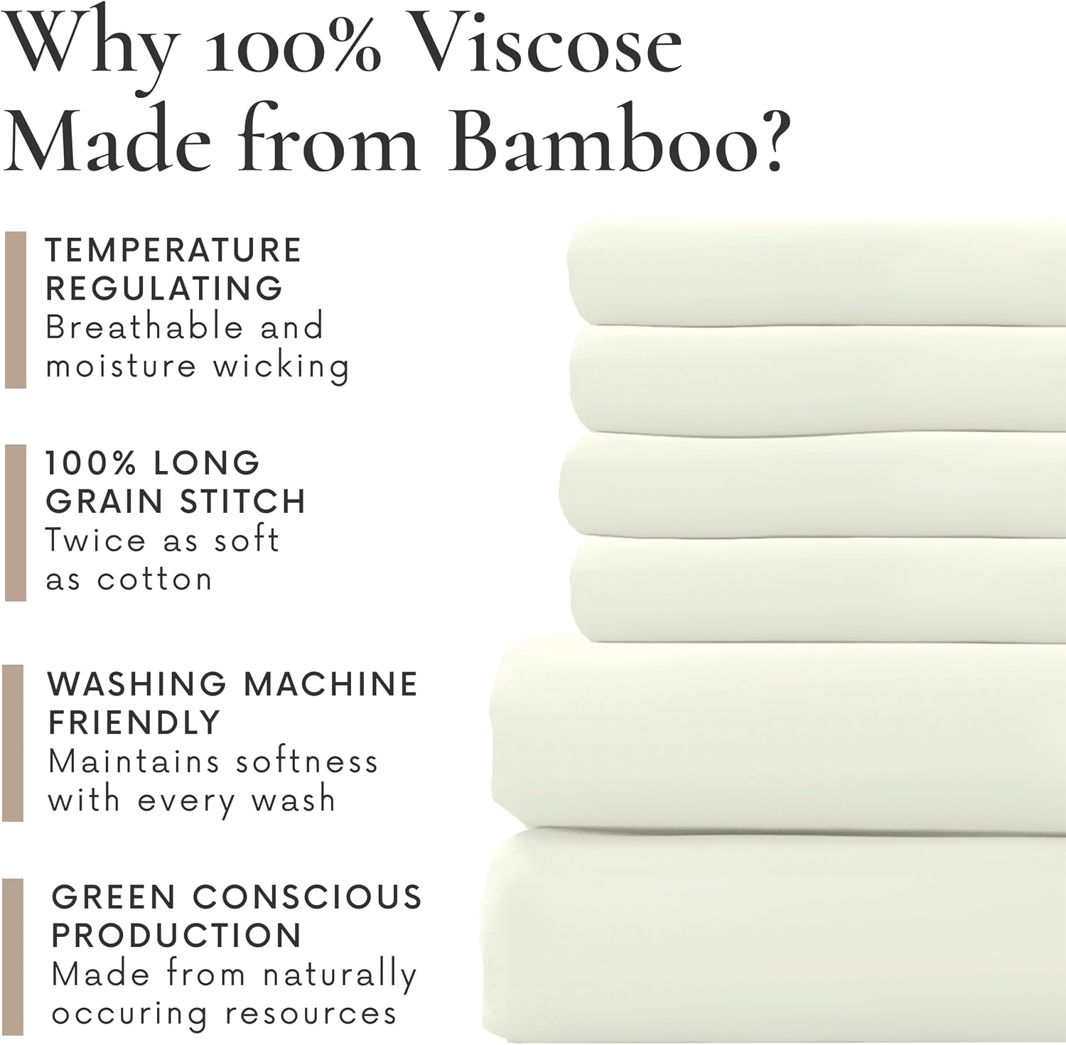 Bamboo Bay 6 Piece California King Size Sheet Set, 100% Viscose Made from Bamboo, Breathable, Ultra Soft Cooling Bed Sheets for Hot Sleepers, Beddings with Deep Pockets Fit 16' Mattress, Ivory