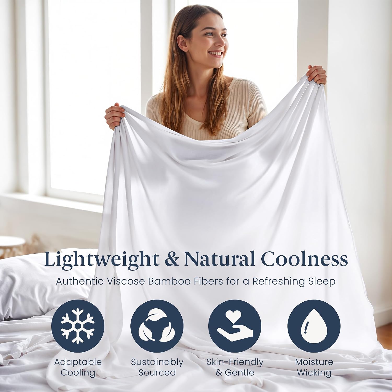 Ella Jayne Viscose Derived from Bamboo Sheets King Size Set (4 Pieces) King Size, Ultra Soft & Luxuriously Cooling, Eco-Friendly King Size Sheets Set Deep Pockets 16 Inch (White)