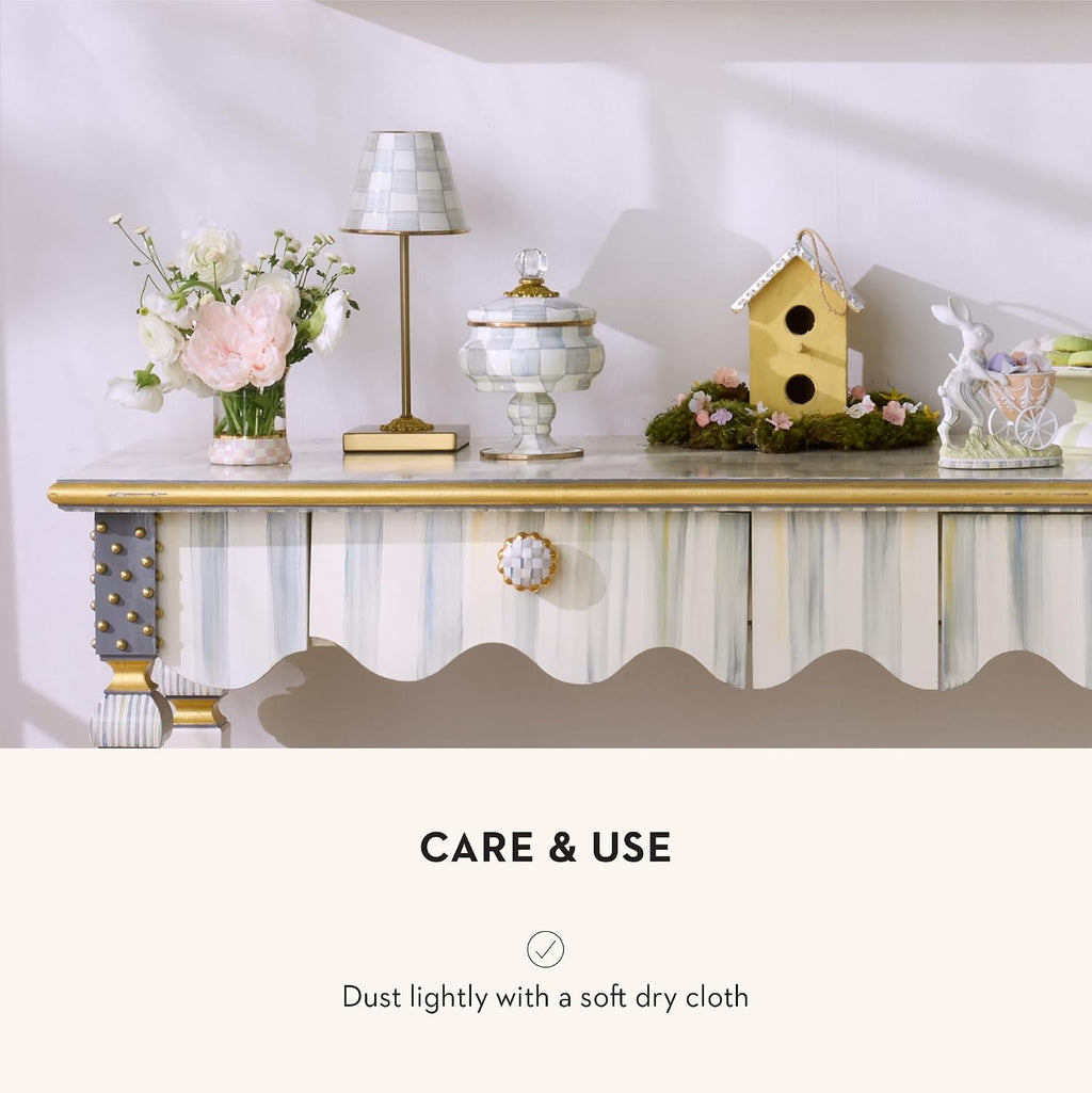 MACKENZIE-CHILDS LED Rechargeable Cafe Table Lamp, Cordless Decorative Lamp, Gray-and-White Sterling Check