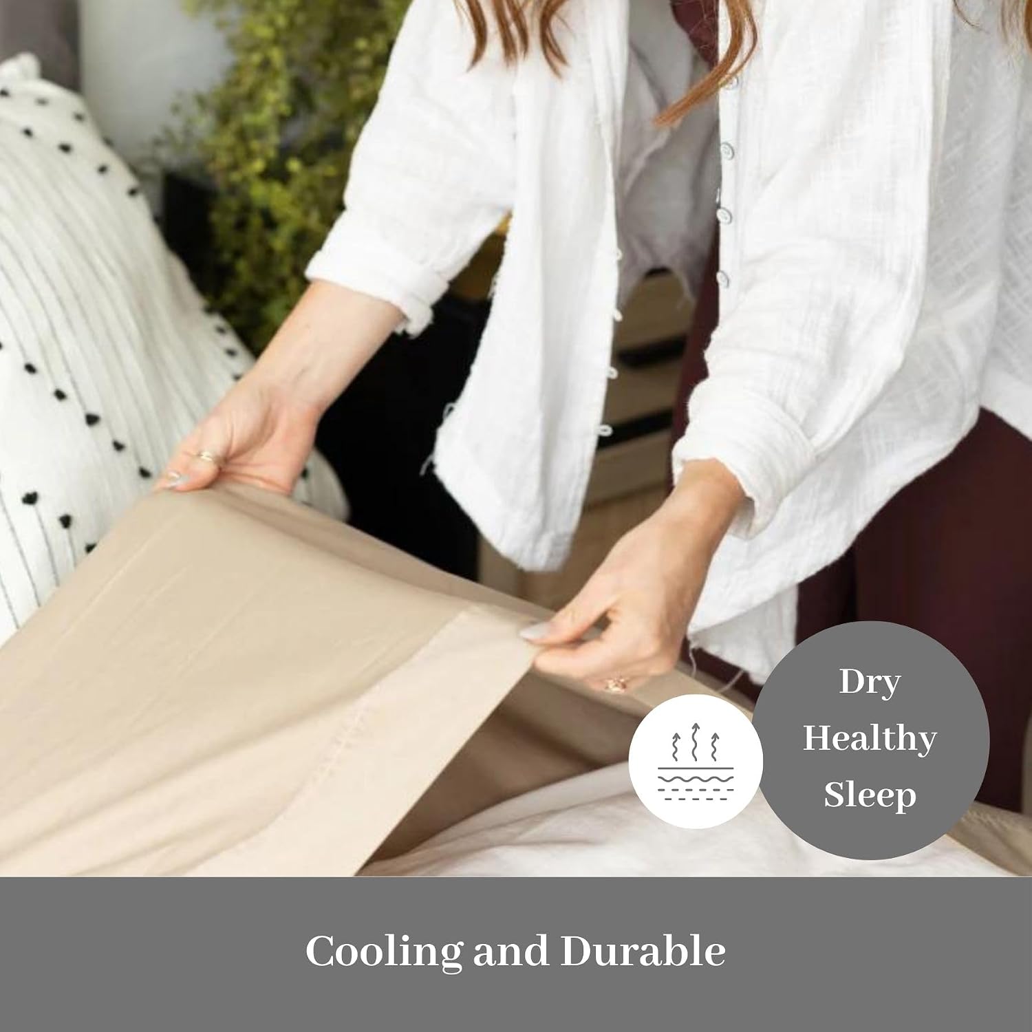 DreamFit DreamChill Cooling Bamboo Viscose Sheets for Hot Sleepers with Elastic Corner Straps 20 inch Extra Deep Pocket Breathable Silky Soft 100% Crafted in USA Full XL Sheet Set Ivory