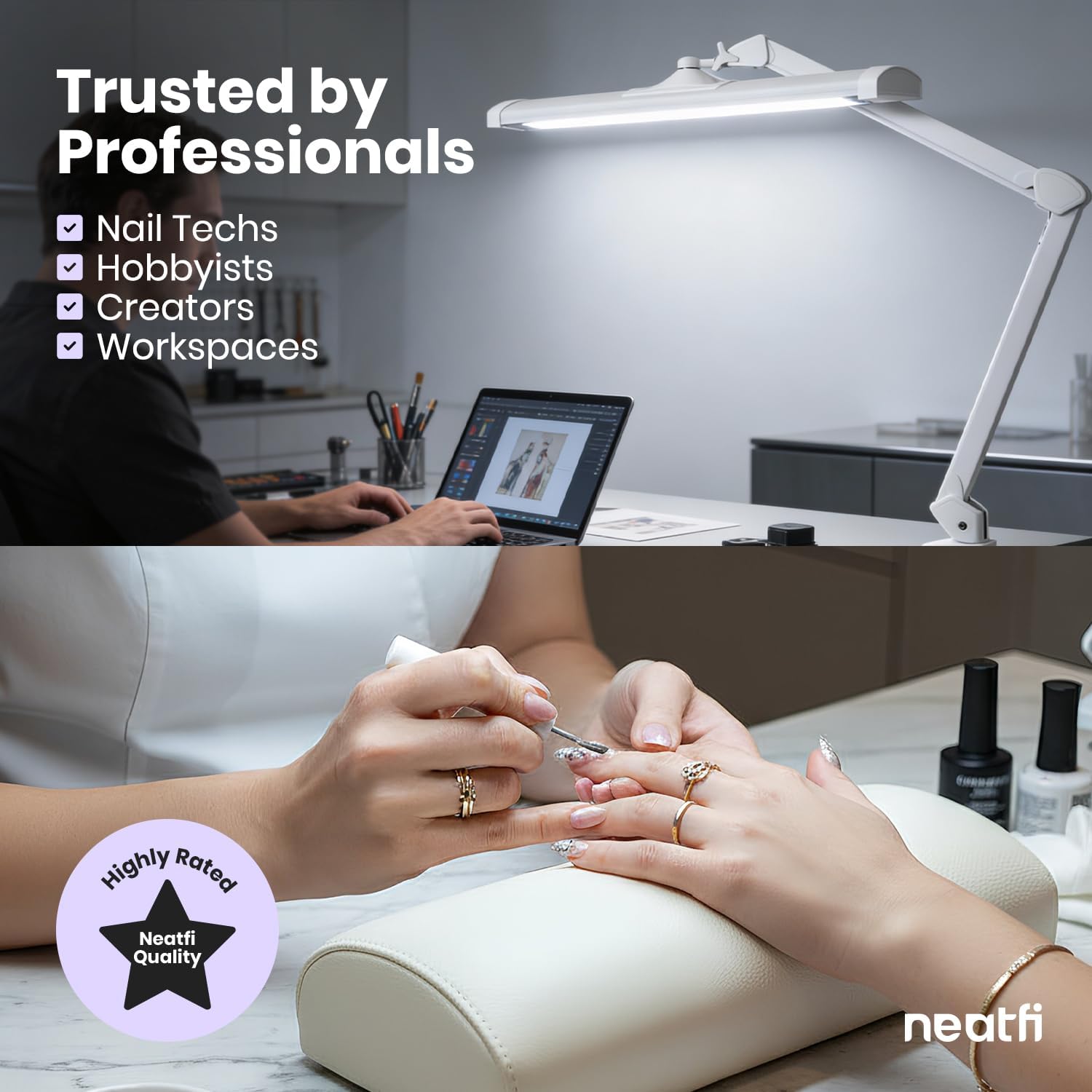 Neatfi 3,500 Lumens LED Desk Lamp – 45W Dimmable Task Light | Adjustable Color Temperature | 3 Light Modes | 540 SMD LEDs | Reading, Craft, Workbench & Office (White-2, 26-Inch Wide Shade)