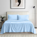 1000 Series- Extra Long Staple 100% Egyptian Cotton Sheet Set,Sateen Weave, Hotel Quality Soft Luxury Bedding, Queen Size 4 Piece Sheet Set Fit 15' Inch to 18' Deep Stripe Light Blue