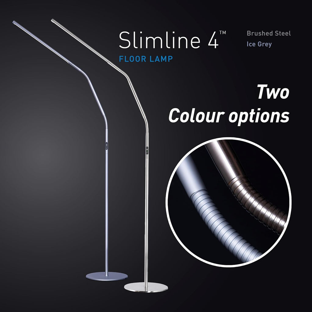 Daylight Slimline 4 LED Floor Lamp - 6,000K, 3,200 Lux, 4 Brightness Levels, USB-C Port for Fast Charging - Sleek Design, Anti-Glare Shade, Flexible Height Adjustment - Ice Grey