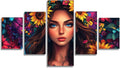 Sunflower Diamond Art 5 Piece Diamond Painting Woman 5D DIY Full Round Drill Dimond Art Paintings Crystal Crafts for Adults Gem Painting for Home Decor, Large Artwork for Wall 60 x 120 Inch, Model141