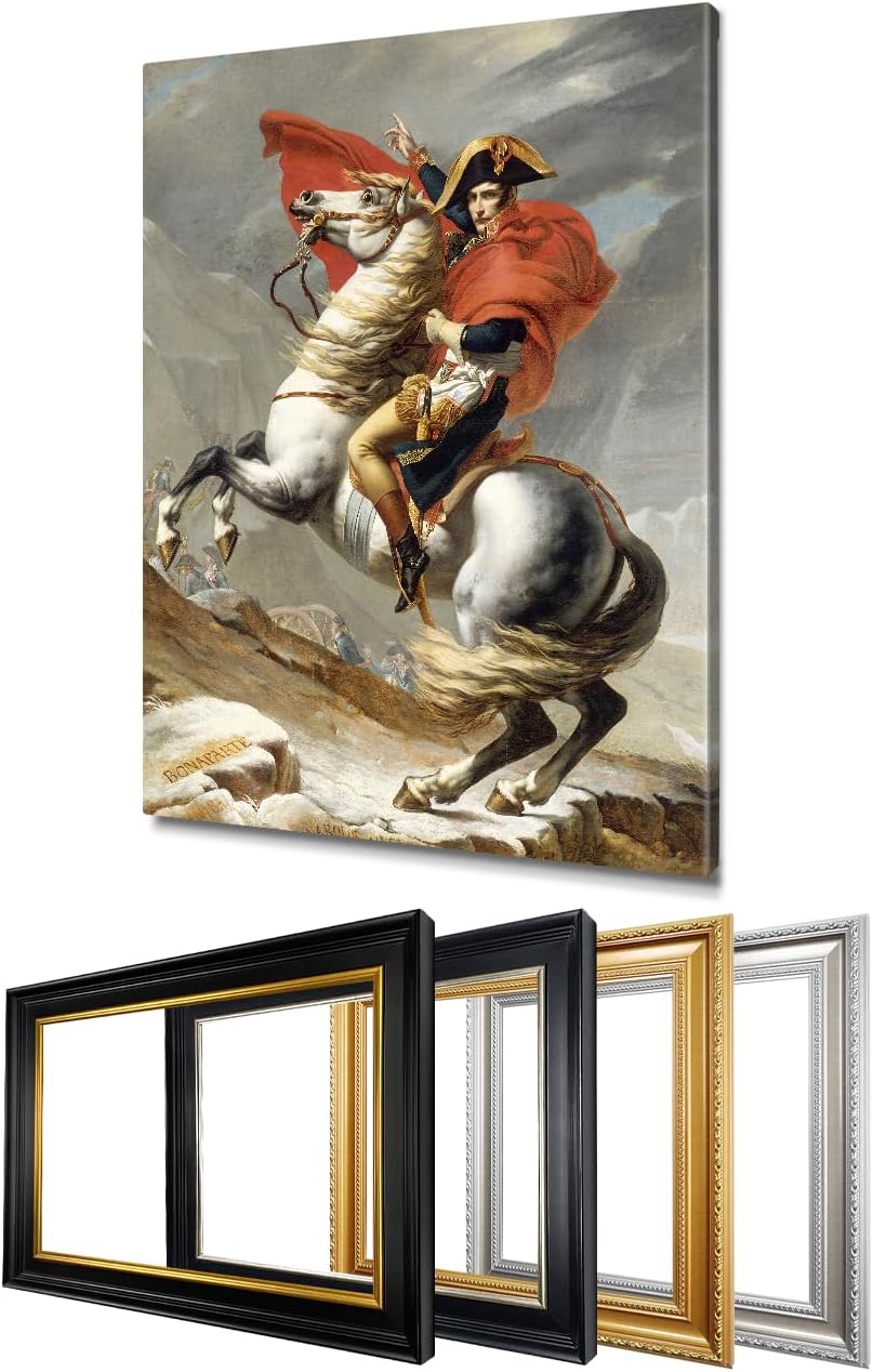 DECORARTS - Napoleon Crossing The Alps by Jacques Louis David Art Reproduction. Oversize Solid Wooden Frame Matching with Giclee Prints Canvas Wall Art. Total Size: W 35' x H 43'