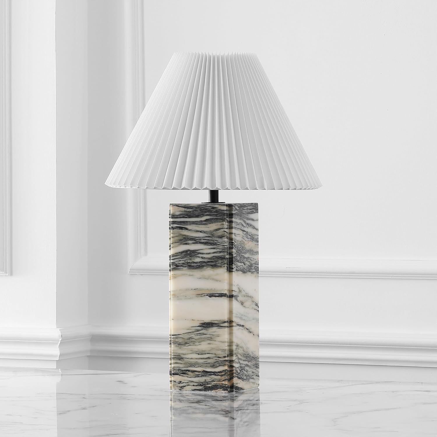 SAFAVIEH Couture Lighting Collection Mackenzie Cream/White Marble Square 25-inch Table Lamp for Bedroom Living Room Home Office Desk Nightstand (LED Bulb Included)