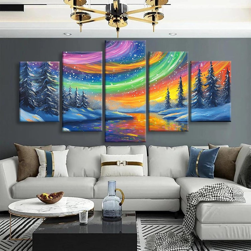 Color Diamond Art Kits for Adults, 5D Diamond Painting 5 pack Northern Lights DIY Square Full Drill Gem Painting Crafts for Adults Rhinestones dimond Art for Home Wall Decor, Gifts 44x90Inch, Model104