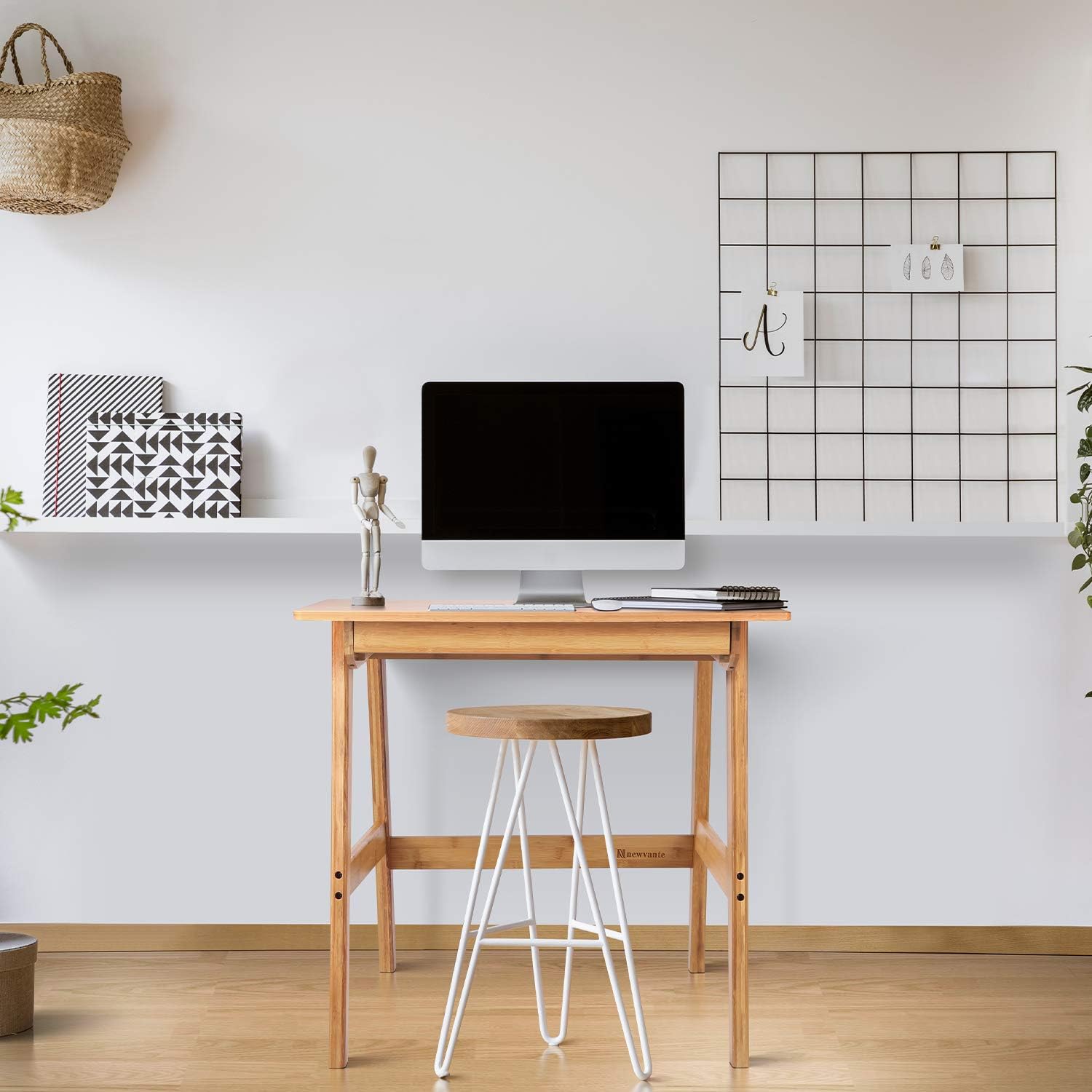 Nnewvante Writing Computer Desk 31.5' Bamboo Home Office Table with Large Drawer, Modern Furniture Simple Study Makeup Workstation