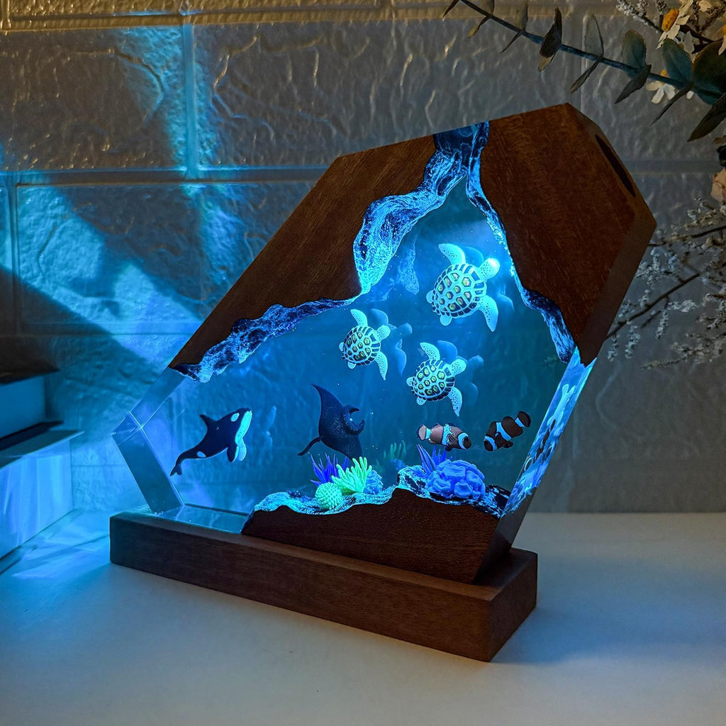3D Orca Ocean Resin Lamp, Handmade Resin Night Light for Home Office Decor, RGB LED Light with USB Port, Orca Gifts for Kids,Birthday Valentine's Day Gifts for Women & Men (10'x6')